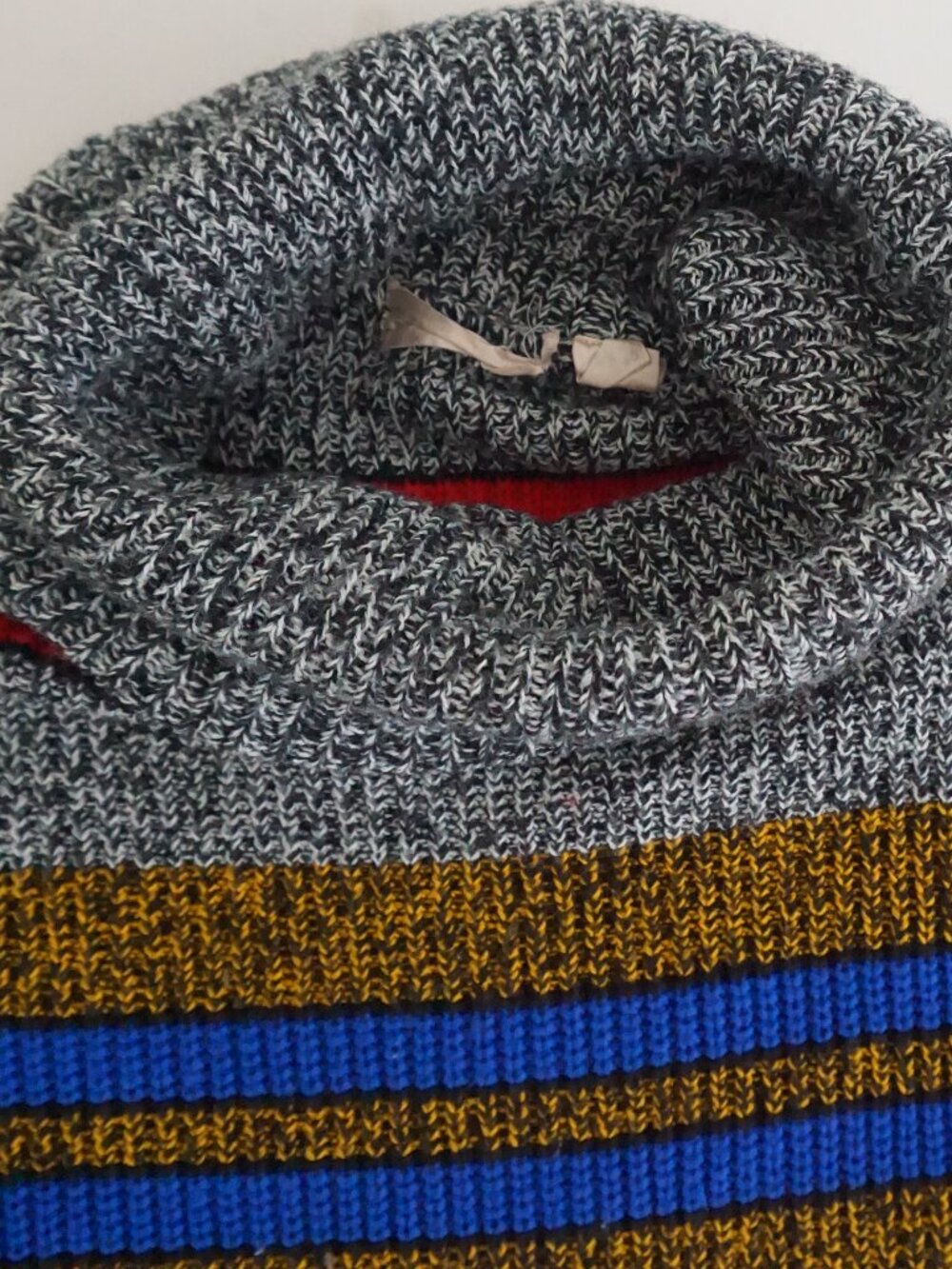 Vintage Gianni Grey Multicolor Striped Colourblock Chunky Knit Sweater 22/24 - Picture 10 of 10